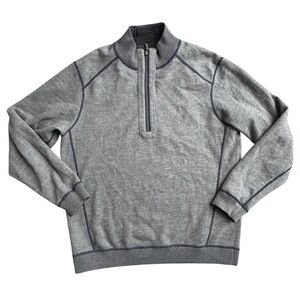 TOMMY BAHAMA Reversible 1/4 Zip Men's Large Heather Gray Ribbed Sweatshirt